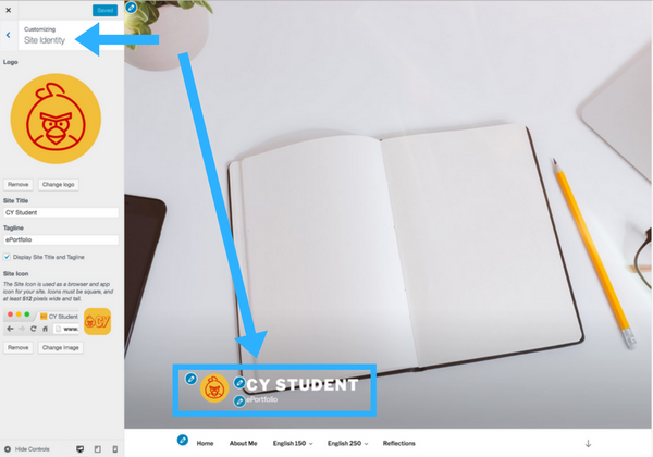 The customize panel screenshot step 3 view of the site identity option