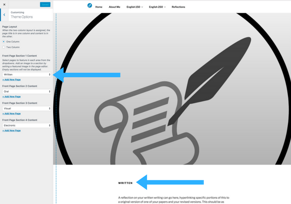 The customize panel screenshot step 9a theme options view of written page