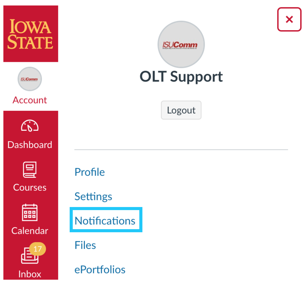 Manage Notifications • ISUComm Canvas Support • Iowa State University