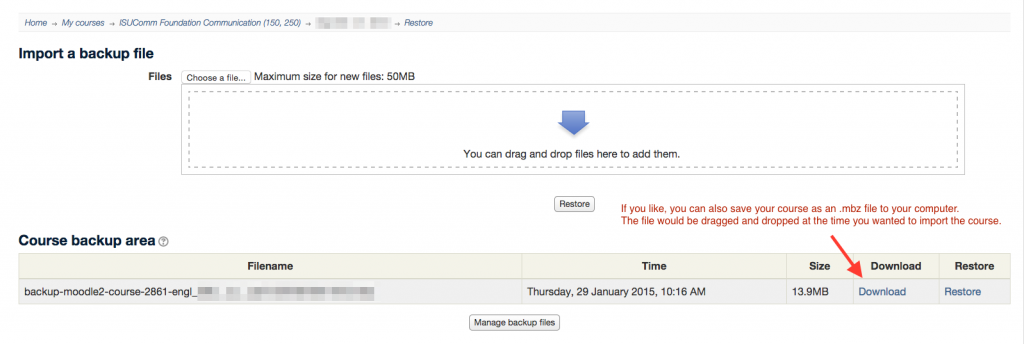 Back up Moodle course screenshot 5