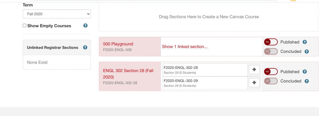 Sections now appear in the same course