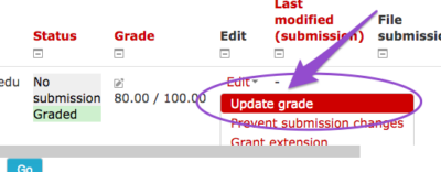 This screenshot shows you how to modify the grade that the rubric generated.